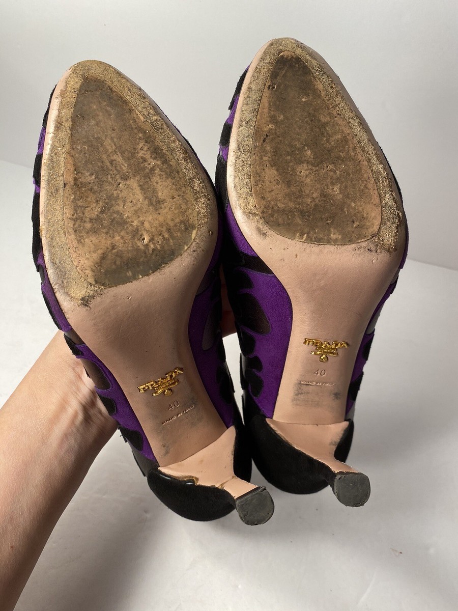 Prada Pumps High Heels Suede Leather Leopard Pewter Black