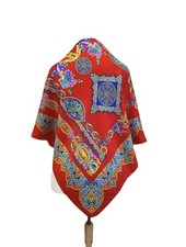 Y Atelier Versace Baroque Floral Print Silk Scarf Red Multicolor Made in Italy