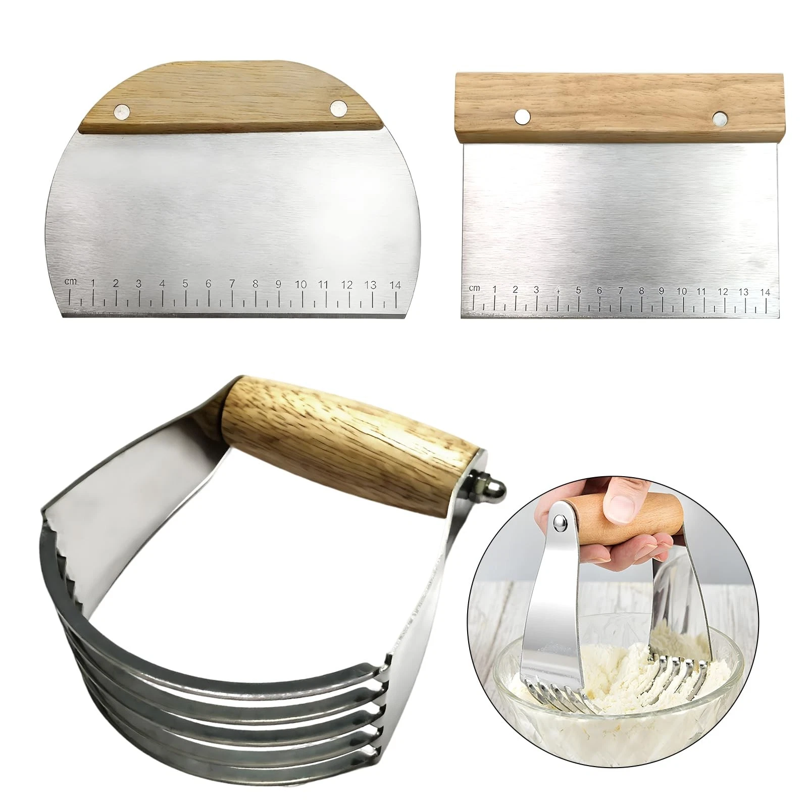 3 PCS Dough Pastry Cutter Scraper Blender Set with Stainless Steel Blades and...
Opens in a new wind