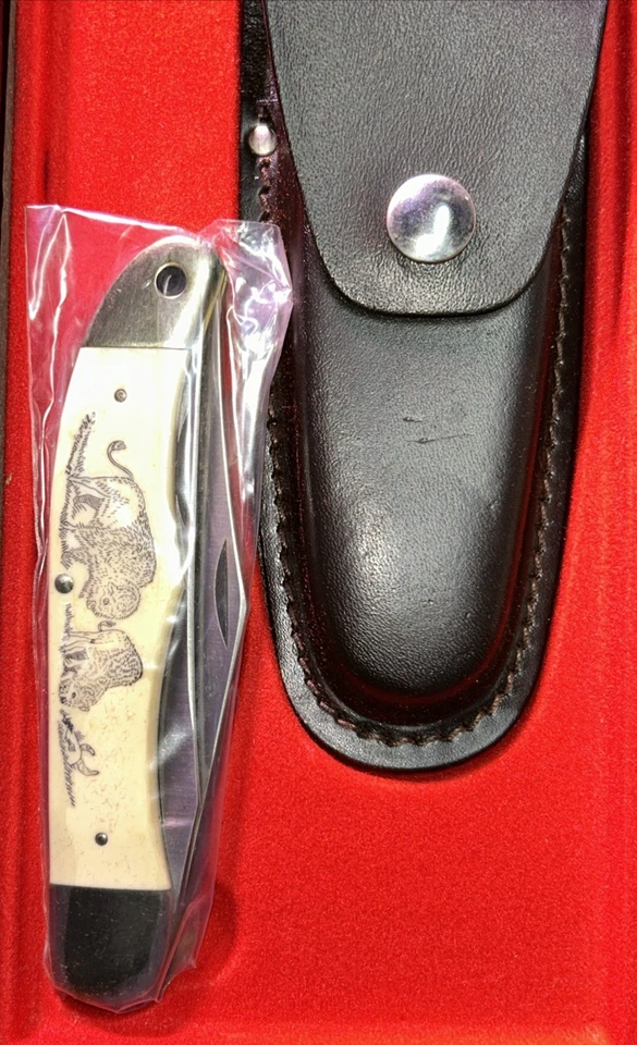 De colección Schrade EE. UU. 1980 Scrimshaw 2 hojas Linerlock SC-500 no numerado Foto 4 de 4