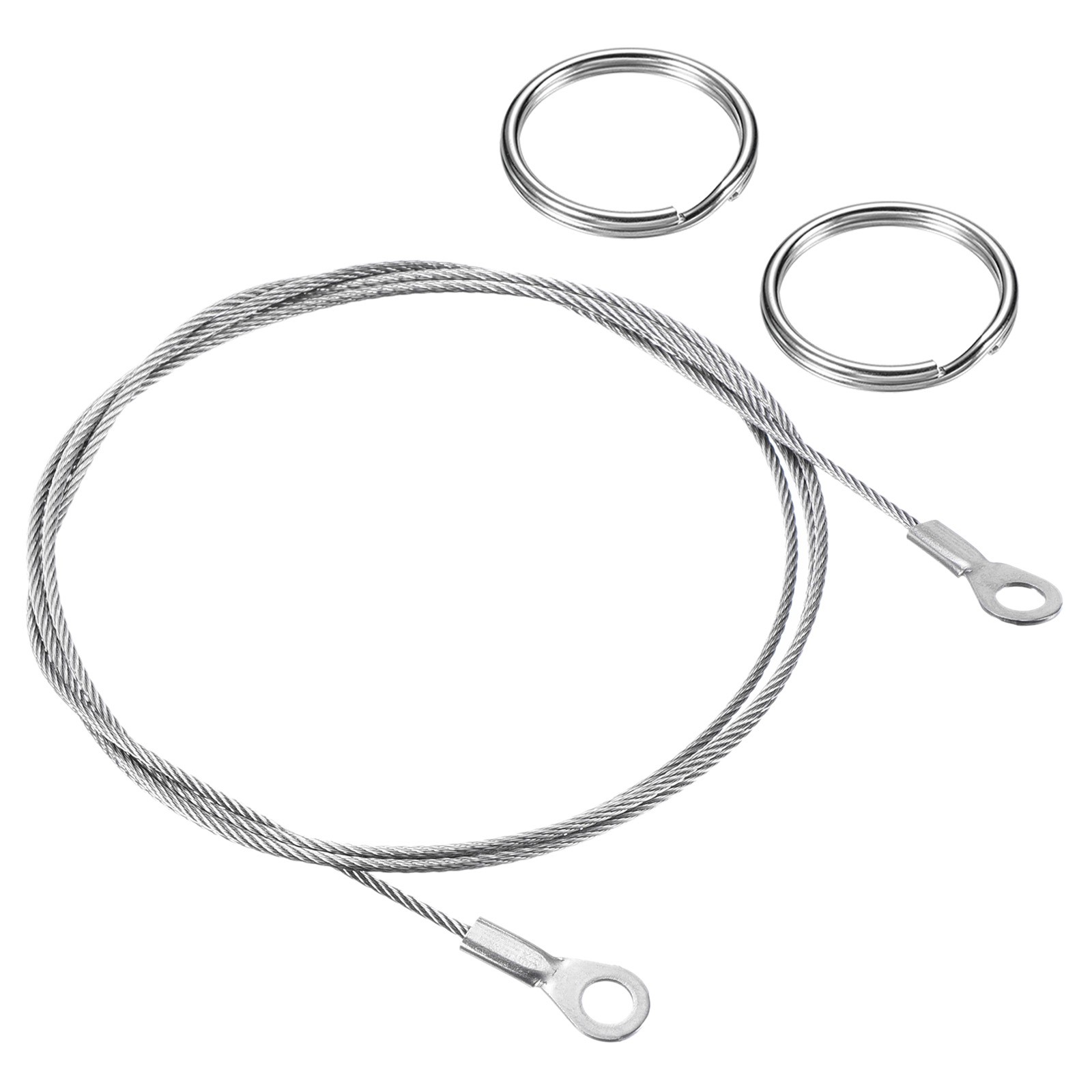6 x Stainless Steel Lanyard Cable 1.5mmx100cm Rope with 12 Pack Key Ring