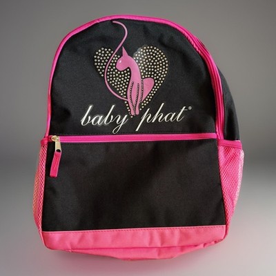 Baby Phat Black Pink Backpack Pink Accents, Rhinestone Heart Logo Urban Chic.