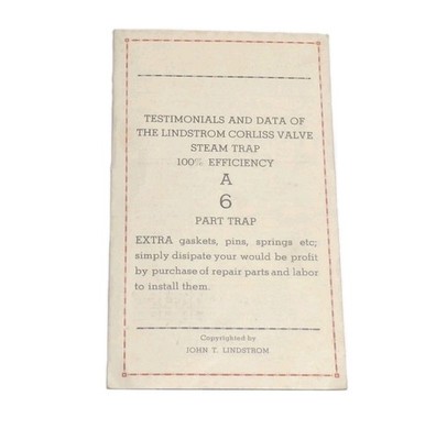 John T Lindstrom NJ Valve Steam Trap Foldout Advertising Booklet Early 1900's 