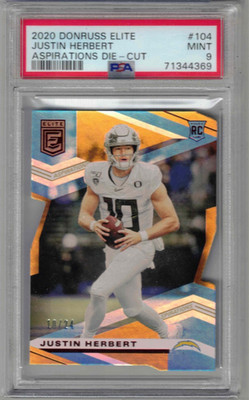 2020 Donruss Elite Justin Herbert Aspirations Die Cut RC 10/24 Jersey # PSA 9