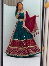 Readymade Teal Blue Fox georgette Lehenga Choli Embroidery Work Pink Dupatta Set