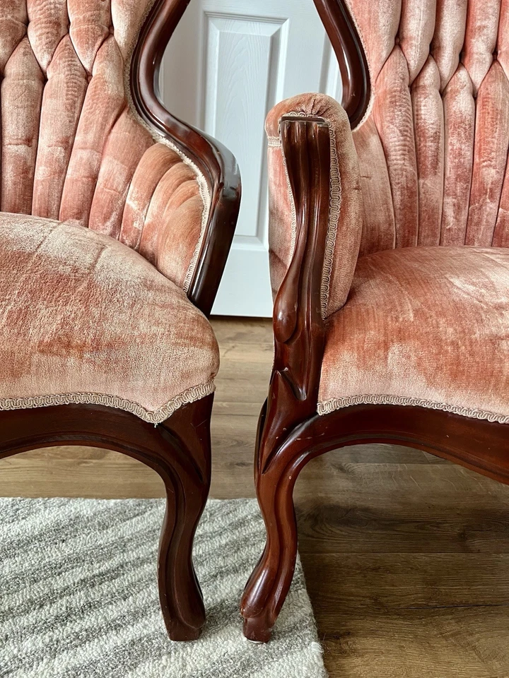 Sillas victorianas King & Queen 1975 reproducción Kimball Foto 4 de 4