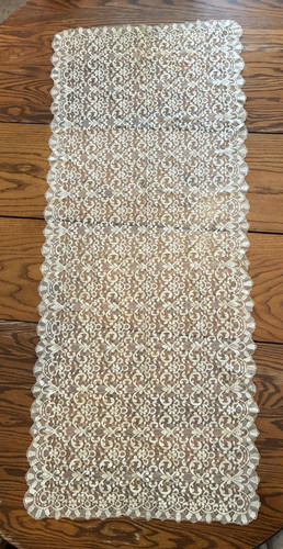 Antique Floral Lace Table Runner with Scalloped Edge 54.5" x 23.5"