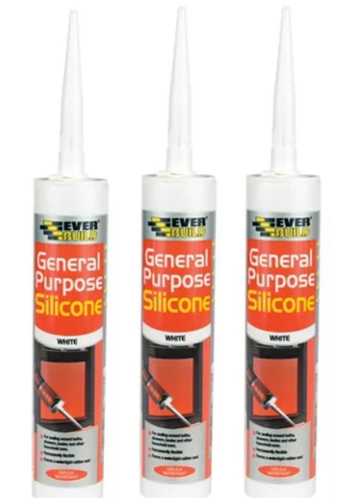2x Everbuild General Purpose Silicone Sealant Waterproof Mould Bath Sink - White - Image 8