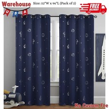 Navy Blue Kids Curtains for Boys Bedroom Space Theme Blackout Curtains for Kids