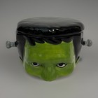 Mini Green Halloween Stoneware Frankenstein Candy/Mint Dish 3” w/ Lid NEW!