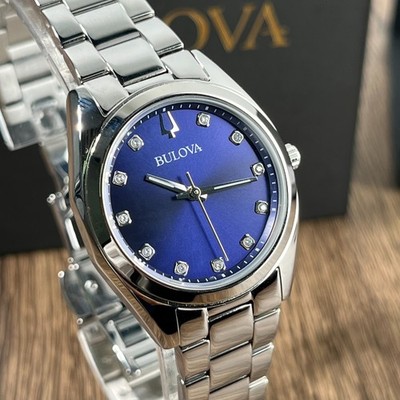 Bulova Surveyor 96P229 Blue Dial Diamonds Dial Stainless Steel Women's Watch