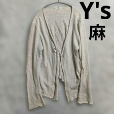 USED Y'S YOHJI YAMAMOTO LINEN BLEND KNIT CARDIGAN WITH SAFETY PIN - MADE JAP