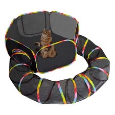 Outdoor Cat Enclosures,2-in-1 Portable Rainbow Cat Tent with Tunnel for Outdo...