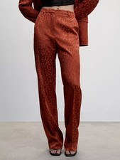 Mango MNG Size UK 24 waist 46" orange Topete Spots Satin Trousers 34"leg RRP £53