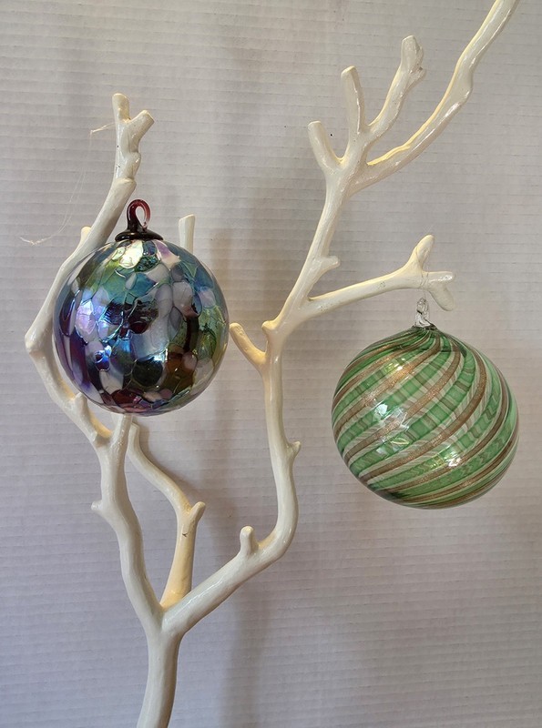 2 Hand Blown Glass Orb Witch Ball Sun Catcher Ornament  