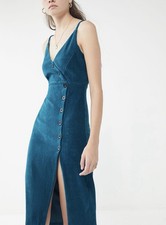 Urban Outfitters Velvet Button Down Ribbed Max Dress Side Slit Size Small