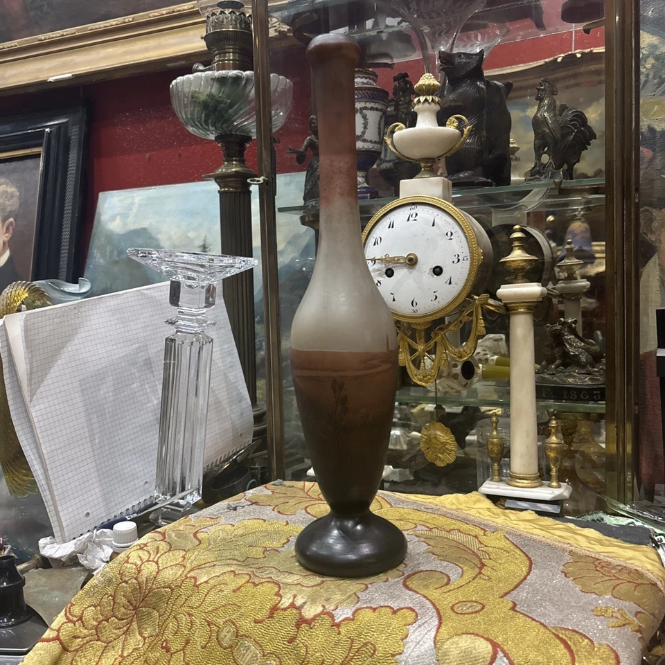 ancien grand vase en pate de verre schneider marin pecheur signé 36.5cm epok1900 - Photo 3/4