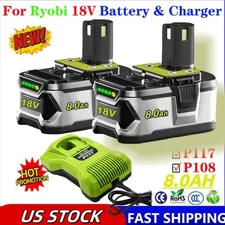 1-2PACK 18V 8.0Ah Li-ion Battery For RYOBI P106 ONE PLUS RB18L26 12.0AH/Charger