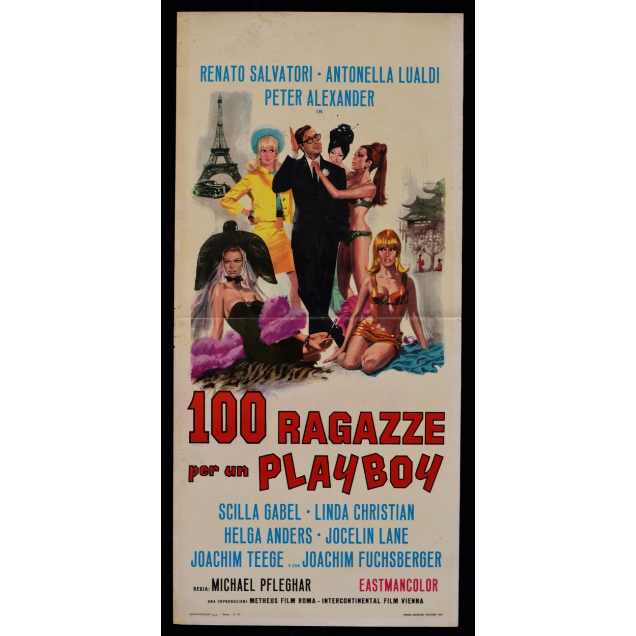 Locandina originale film 100 ragazze per un playboy (1966) - Regia di Michael Pfleghar