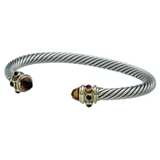 David Yurman Renaissance 14k Silver 925 Citrine Cable 5 mm Cuff Bracelet 6.5"