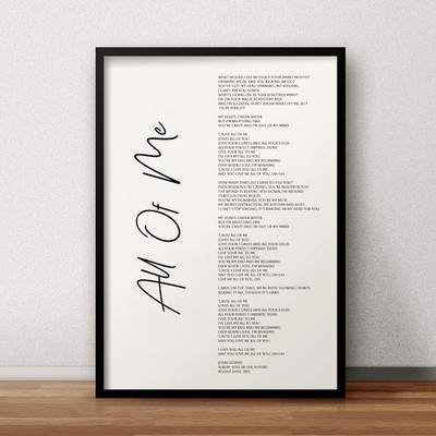 All Of Me John Legend Lyrics White Script Wall Art Music Quote Lyrics Print
