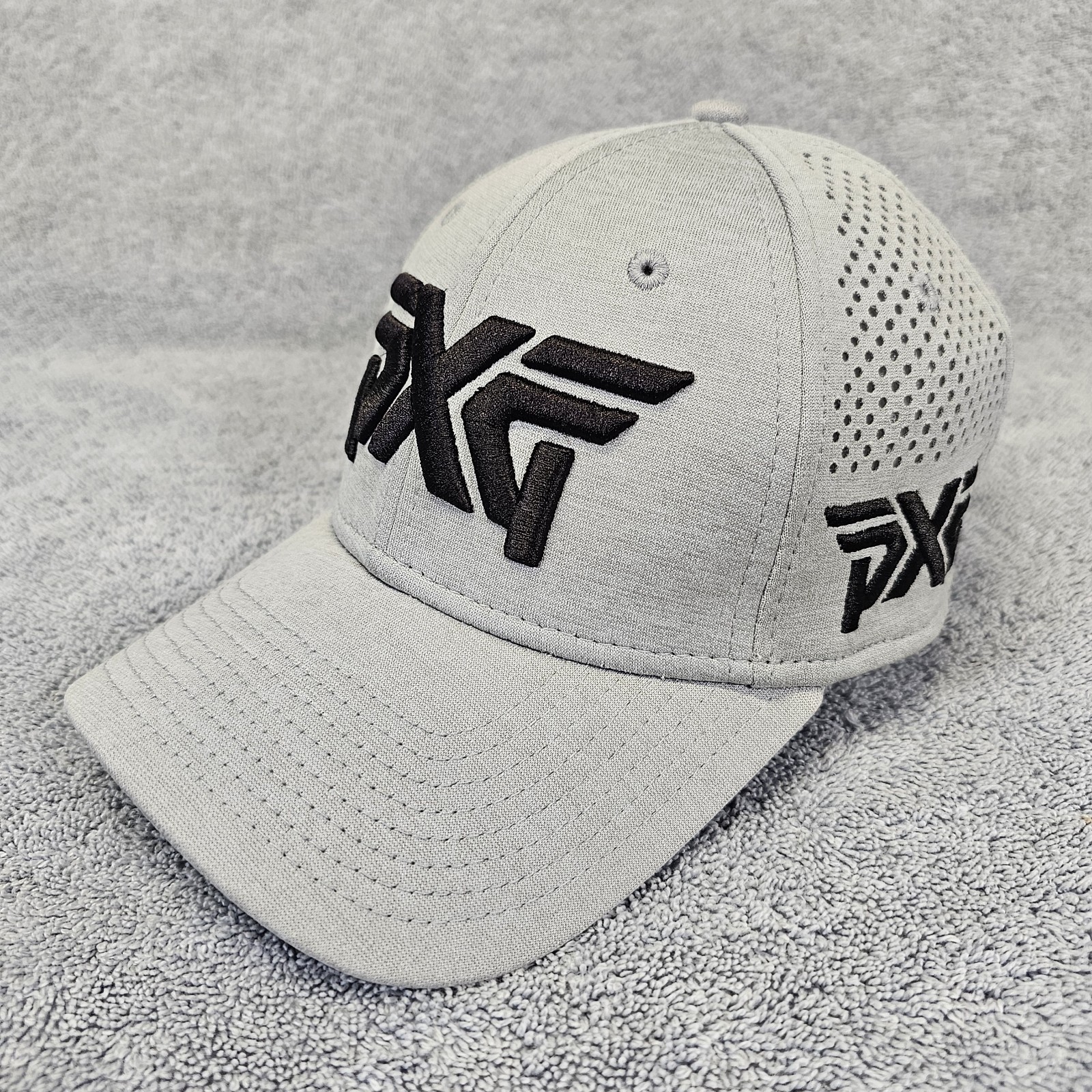 PXG Golf Hat S/M New Era 3930 LASER MESH SHADOW TECH FITTED CAP Gray Black 