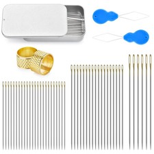48 Pcs Sewing Needles, Small Eye Stainless Steel Needle with Threader silvery