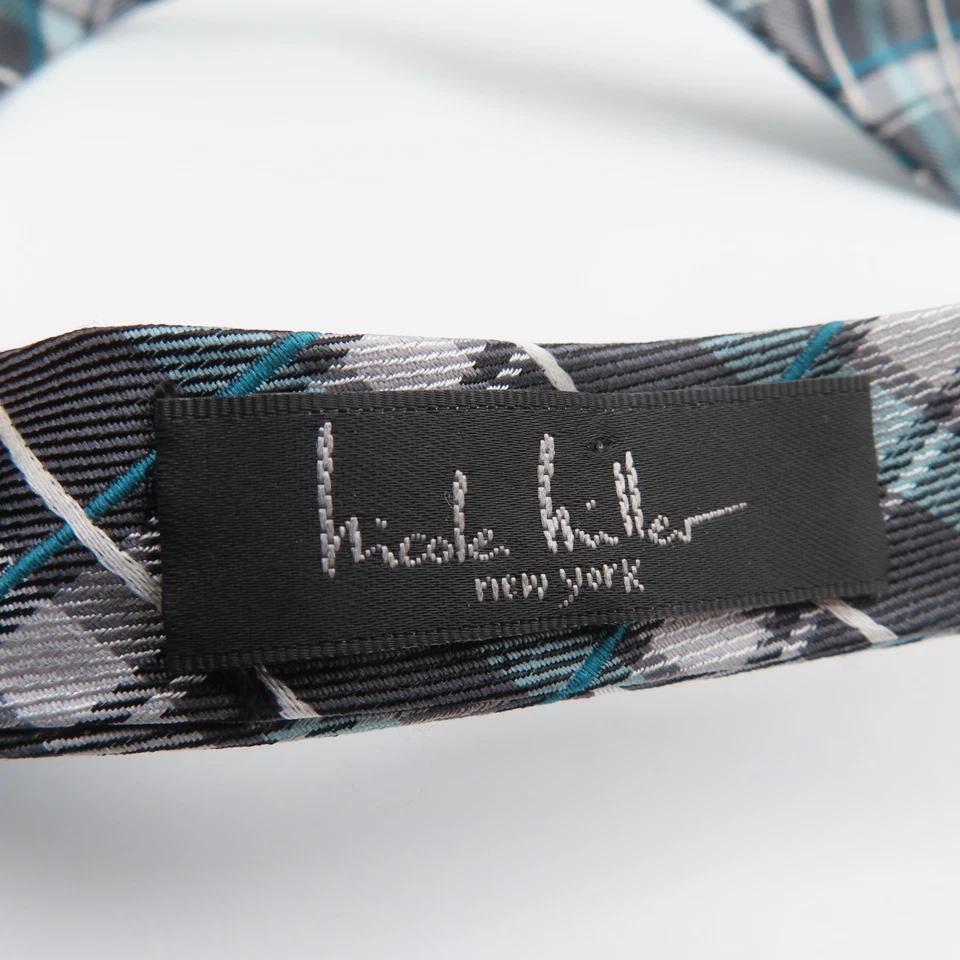 Pajarita Nicole Miller negra verde blanca a cuadros 2,25" de ancho con corbata de seda Foto 3 de 4