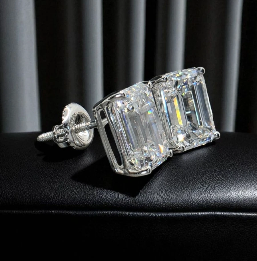2 Ct Emerald Cut E VVS2 Lab Grown Diamond Stud Earrings 14K Gold IGI - Image 2 of 4
