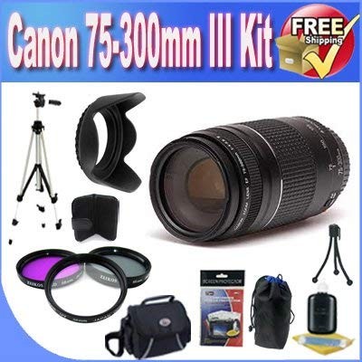 Canon EF 75-300mm f/4-5.6 III Telephoto Zoom Lens for Canon SLR Cameras + 3 Piec