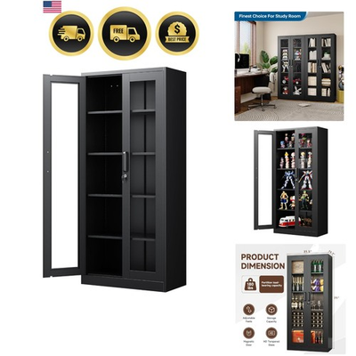 #ad Display Cabinet with Glass Doors 71 Inches Metal Display Case with 4 Adjusta... $285.92