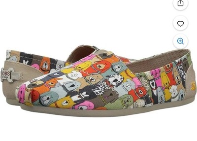 BNWT Skechers BOBS Plush-Wag Party Women 6 Multicolor Dog Print Flats RARE