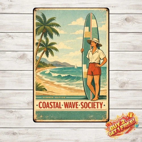 Funny Hawaii Surfing Tin Sign 8x12 Vintage Tropical Wall Decor Metal Plaque