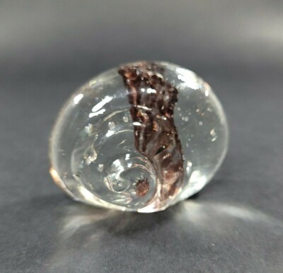 Snail Shell Art Glass Paperweight Figurine Hand Blown Clear and Purple