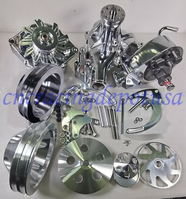 CHEVY SBC 350 MID MOUNT ALUM FRONT ACC DRESS UP COMPLETE KIT FOR LONG WATER PUMP