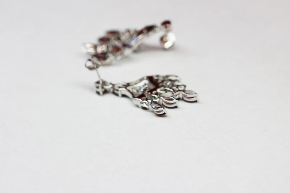 Noble 6,95 Carat Grenat Boucles D'Oreilles 925 Argent Rouge Sang Grenat - Photo 4/4