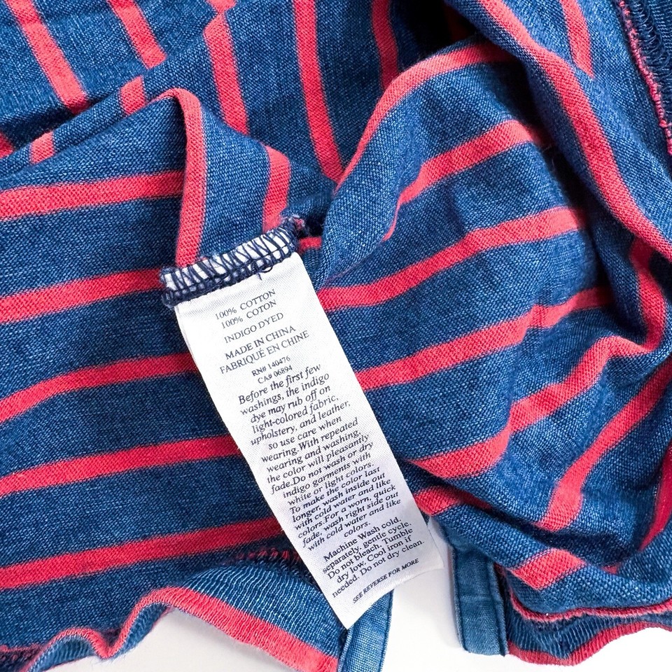 Faherty Polo Shirt Mens L/XL Striped Blue Red Short Sleeve Rugby Basic