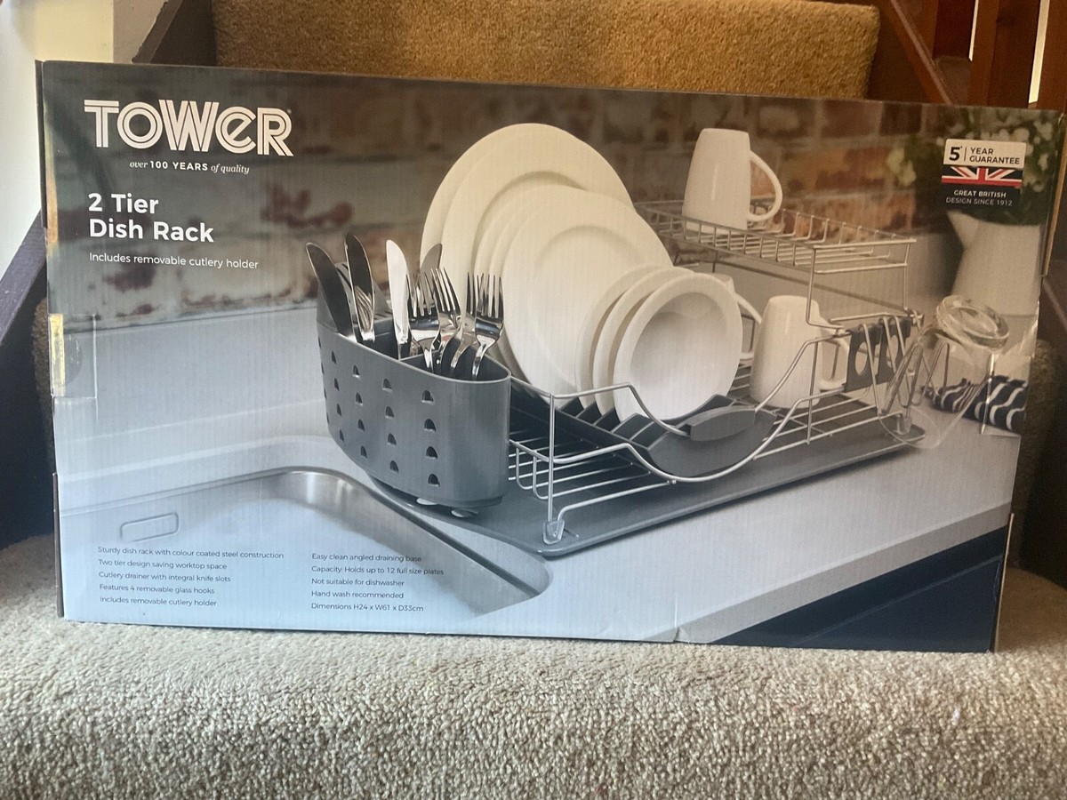 Tower T847002 Compact 2-tier Dish Rack With Cutlery Holder