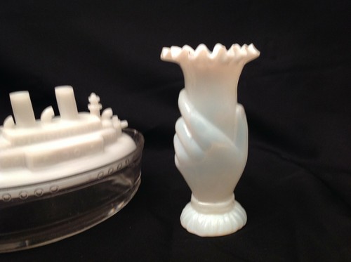 EAPG Victorian White Glass Two (2) Objects, The Olympia Mustard and Freedom Hand - Picture 5 of 11