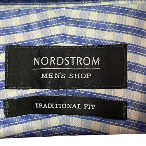 Nordstrom Men’s Shirt 19 34/35 Blue White Plaid Non-Iron Cotton Button Up - Picture 3 of 8