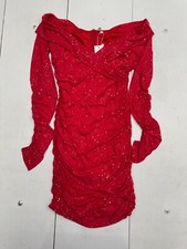 D&M Red Long Sleeve Side Scrunch Dress Womens Size Large