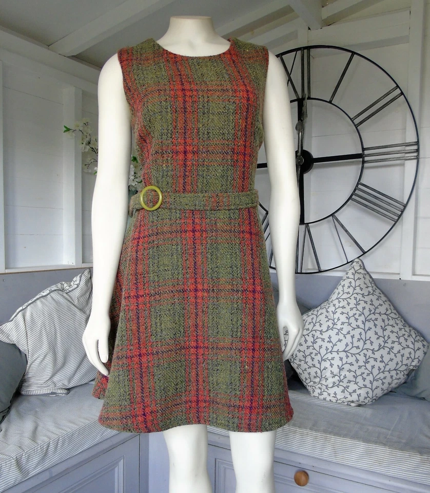 Joe Browns Tartan Check Tweed Wool Blend Belted Fit & Flare Mini Dress 12 NWOT - Image 2 of 4