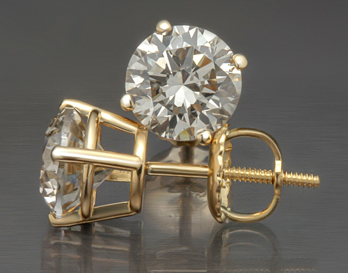 3.00TCW IGI Certified F VS1 Round Cut Lab Grown Diamond Earrings 14K Yellow Gold - Picture 6 of 9