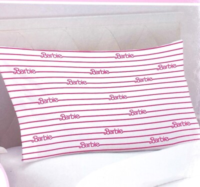BARBIE SATIN PILLOW CASE Barbie Logo Hot Pink White