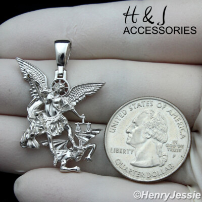 MEN WOMEN 925 STERLING SILVER PLAIN 3D ST MICHAEL THE ARCHANGEL PENDANT*ASP327