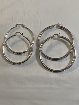 Vintage Sterling Silver 925 Hoop Big Earrings