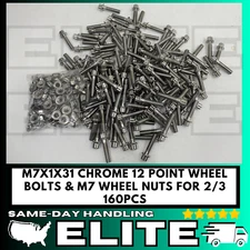160 Pieces M7 - 1.00 x 31mm 12 Point Flange Bolts For 3 Piece Wheels Chrome