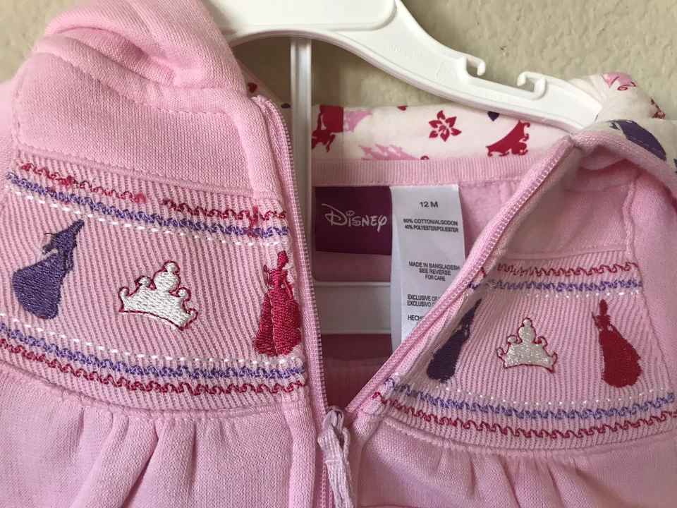 Disney Rosa Princesa Corazón Bordado Niñas’ Cremallera Sudadera con Capucha Pantalones Conjunto Talla 12M Foto 4 de 4