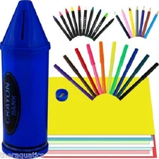 Crayon Bank Includes 40 Piece Art Set Markers Coin Change Kids Gift 2 in 1 Kit