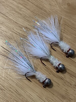 Three hand tied 1/16 crappie jigs 